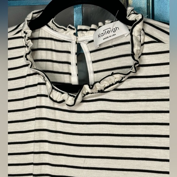 Kayleigh Large Ruffle Neck and Sleeve Striped Top - NWOT - Picture 3 of 5